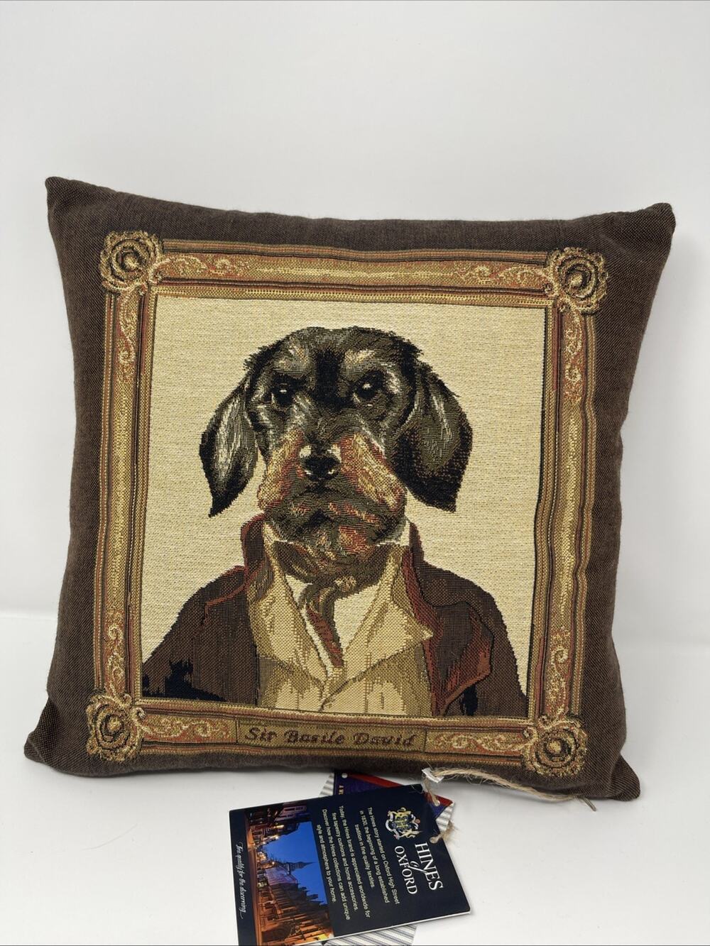 Tapestry Throw Pillow Sir Basile David Long Haired Dachshund Dog Brown New